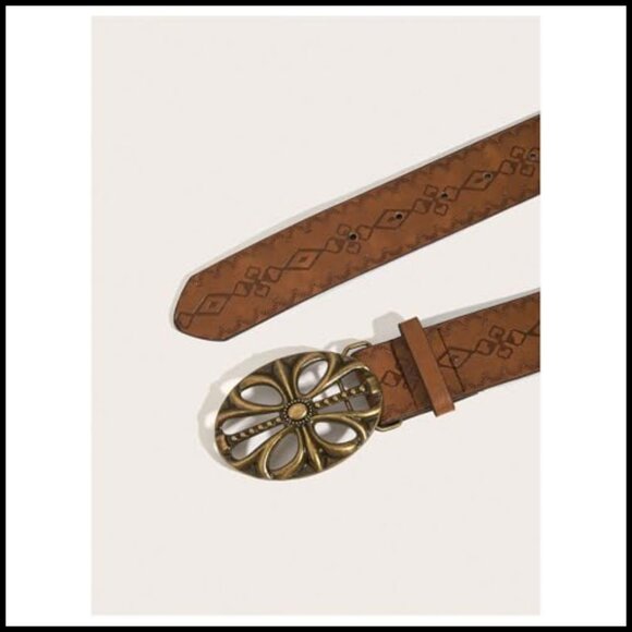 Retro Western Belt Faux Leather Metal Buckle Vintage Cowgirl Style - Picture 4 of 5